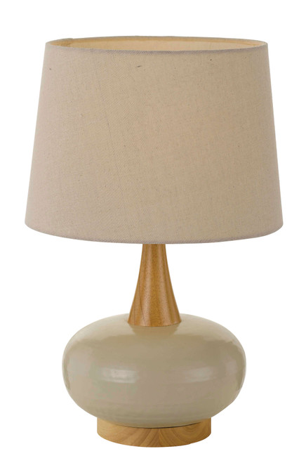 Telbix Earl Retro Table Lamp - Cream Shade - White & Oak