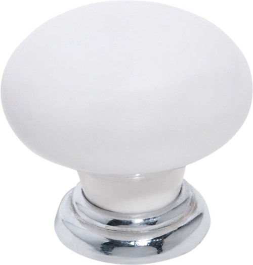 Tradco White Porcelain Cabinet Knob - 32mm - Chrome