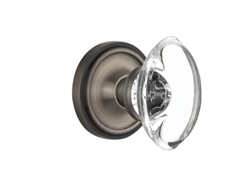 Nostalgic Bungalow Oval Clear Crystal Door Knob - Classic Rosette - 64mm - Antique Pewter