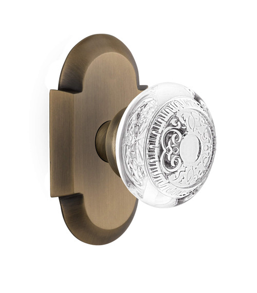 Nostalgic Sculpted Crystal Egg & Dart Door Knob - Cottage Plate - 102 x 64mm - Antique Brass