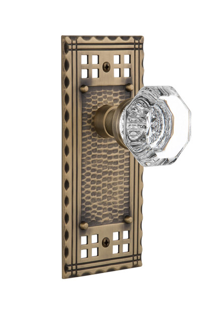 Nostalgic Waldorf Crystal Door Knob - Arts & Crafts Plate - 172 x 76mm - Antique Brass