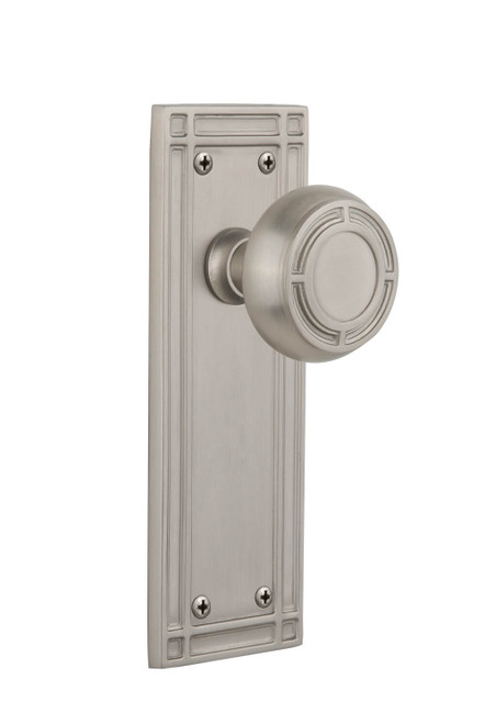 Nostalgic Arts & Crafts Mission Door Knob - Mission Plate - 184 x 64mm - Satin Nickel