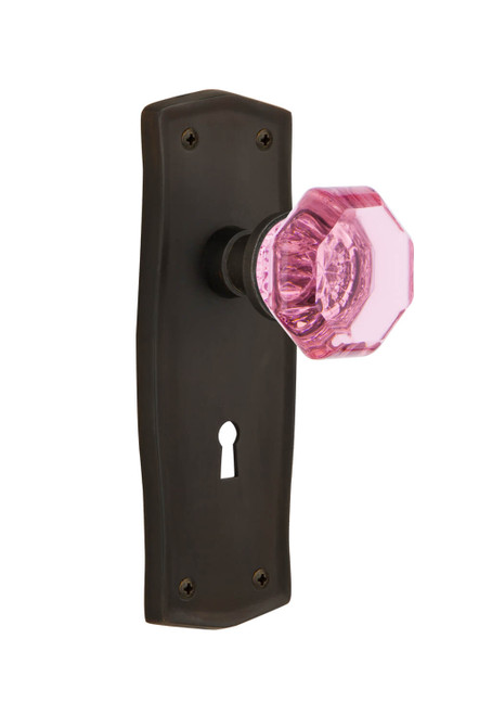 Nostalgic Pink Waldorf Crystal Door Knob - Bungalow Plate - 181 x 67mm - Oil-Rubbed Bronze