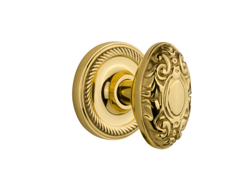 Nostalgic Victorian Door Knob - Georgian Rope Rosette - 64mm - Polished Brass