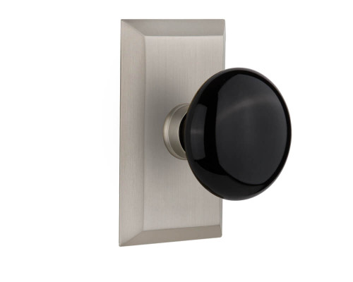 Nostalgic Black Porcelain Door Knob - Studio Plate - 102 x 64mm - Satin Nickel