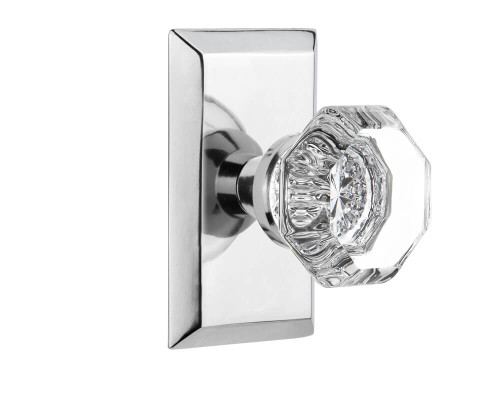 Nostalgic Deco Waldorf Crystal Door Knob - Studio Plate - 102 x 64mm - Bright Chrome