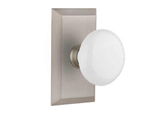 Nostalgic White Porcelain Door Knob - Studio Plate - 102 x 64mm - Satin Nickel