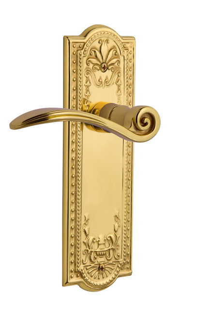 Nostalgic Ornate Swan Lever Door Handle - Meadows Plate - 200 x 66mm - Polished Brass