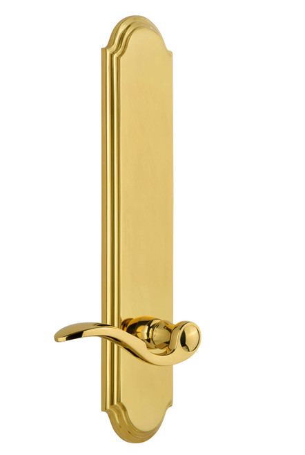 Grandeur Bellagio Lever Door Handle - Arc Tall Plate - 279 x 64mm - Polished Brass