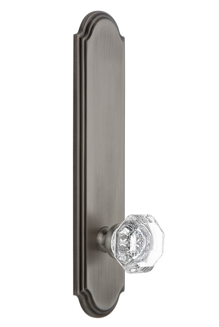 Grandeur Chambord Clear Crystal Door Knob - Arc Tall Plate - 279 x 64mm - Antique Pewter