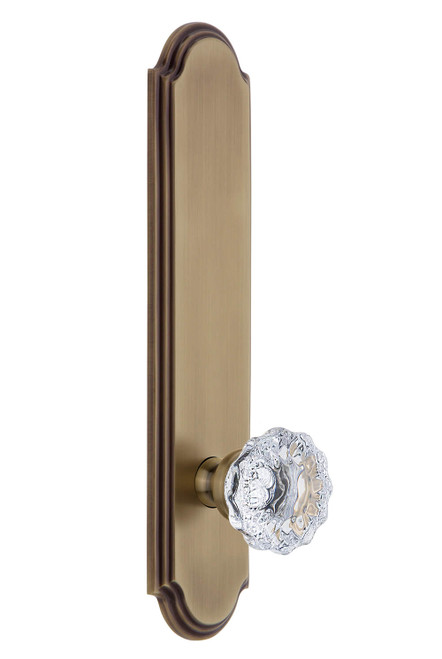 Grandeur Fontainebleau Clear Crystal Door Knob - Arc Tall Plate - 279 x 64mm - Vintage Brass