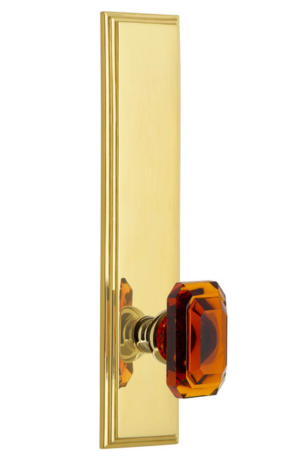 Grandeur Baguette Amber Crystal Door Knob - Carre Tall Plate - 279 x 64mm - Polished Brass