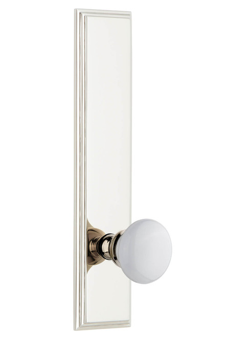 Grandeur Hyde Park White Porcelain Door Knob - Carre Tall Plate - 279 x 64mm - Polished Nickel
