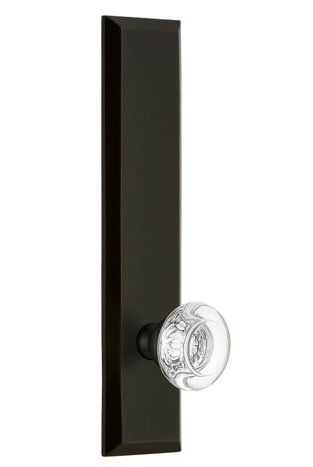 Grandeur Bordeaux Clear Crystal Door Knob - Fifth Avenue Tall Plate - 279 x 67mm - Timeless Bronze