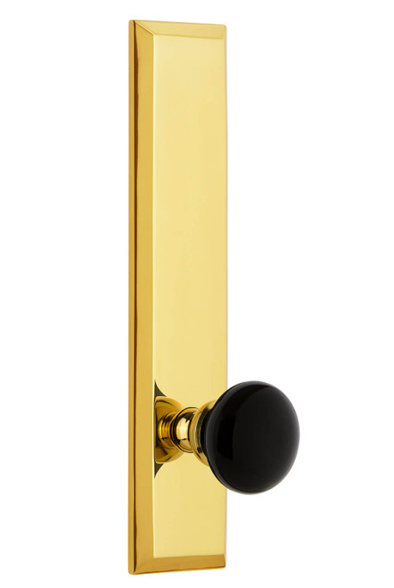 Grandeur Coventry Black Porcelain Door Knob - Fifth Avenue Tall Plate - 279 x 67mm - Polished Brass