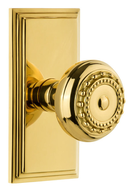 Grandeur Parthenon Door Knob - Carre Short Plate - 121 x 64mm - Polished Brass