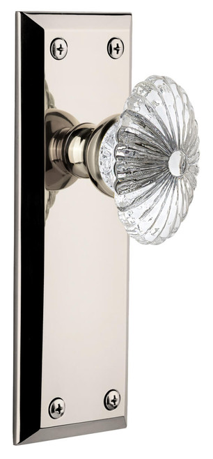Grandeur Burgundy Clear Crystal Door Knob - Fifth Avenue Plate - 184 x 64mm - Polished Nickel