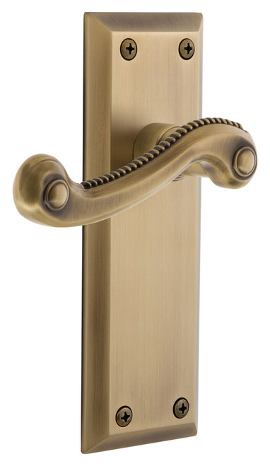 Grandeur Georgian Newport Lever Door Handle - Fifth Avenue Plate - 184 x 64mm - Vintage Brass