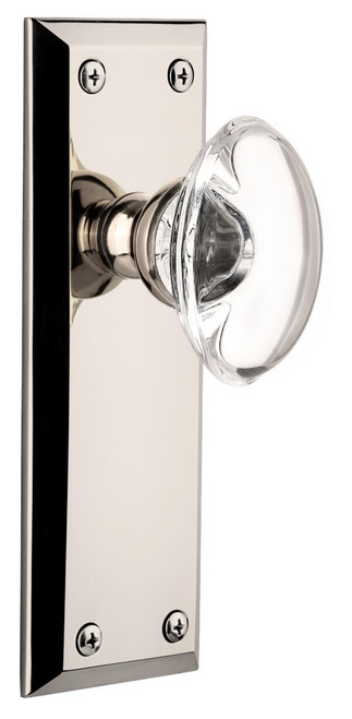 Grandeur Provence Clear Crystal Door Knob - Fifth Avenue Plate - 184 x 64mm - Polished Nickel