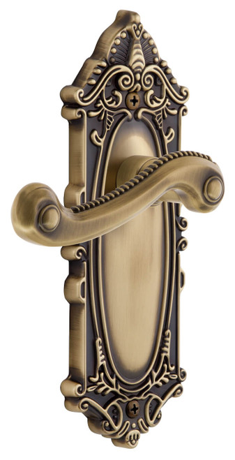 Grandeur Georgian Newport Lever Door Handle - Grande Victorian Plate - 210 x 71mm - Vintage Brass