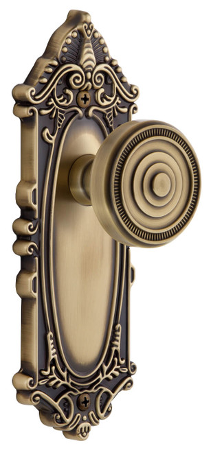 Grandeur Soleil Door Knob - Grande Victorian Plate - 210 x 71mm - Vintage Brass