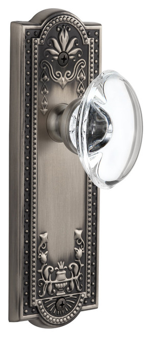 Grandeur Provence Clear Crystal Door Knob - Parthenon Plate - 199 x 67mm - Antique Pewter