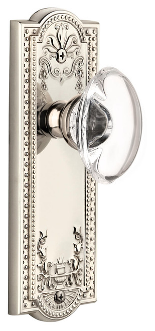 Grandeur Provence Clear Crystal Door Knob - Parthenon Plate - 199 x 67mm - Polished Nickel