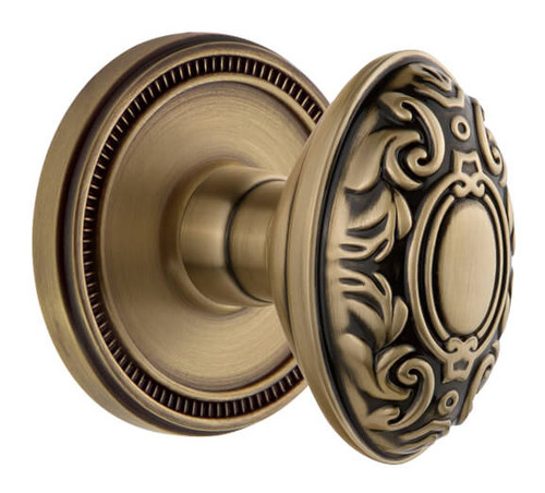 Grandeur Grande Victorian Door Knob - Soleil Rosette - 69mm - Vintage Brass