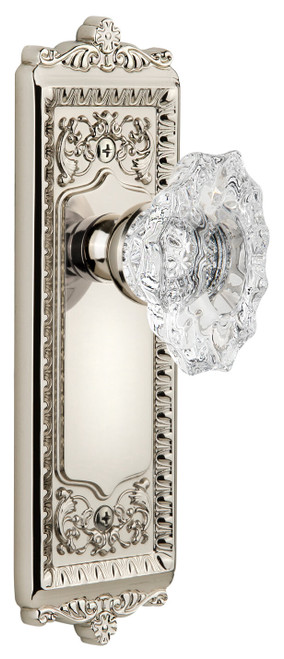 Grandeur Biarritz Clear Crystal Door Knob - Windsor Plate - 220 x 67mm - Polished Nickel