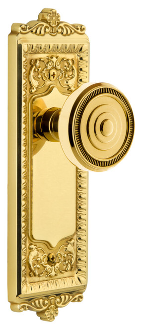 Grandeur Soleil Door Knob - Windsor Plate - 220 x 67mm - Polished Brass