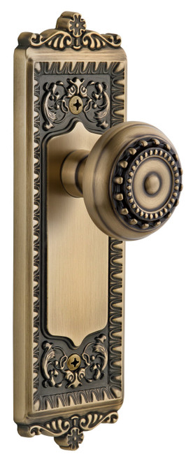 Grandeur Parthenon Door Knob - Windsor Plate - 220 x 67mm - Vintage Brass