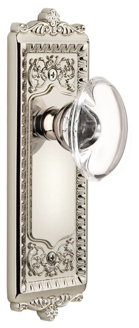 Grandeur Provence Clear Crystal Door Knob - Windsor Plate - 220 x 67mm - Polished Nickel