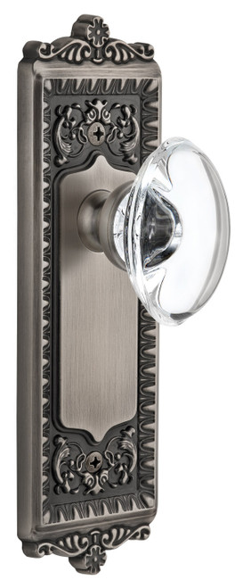 Grandeur Provence Clear Crystal Door Knob - Windsor Plate - 220 x 67mm - Antique Pewter