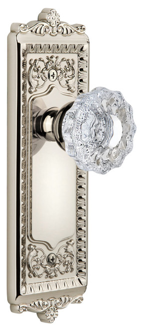 Grandeur Versailles Clear Crystal Door Knob - Windsor Plate - 220 x 67mm - Polished Nickel