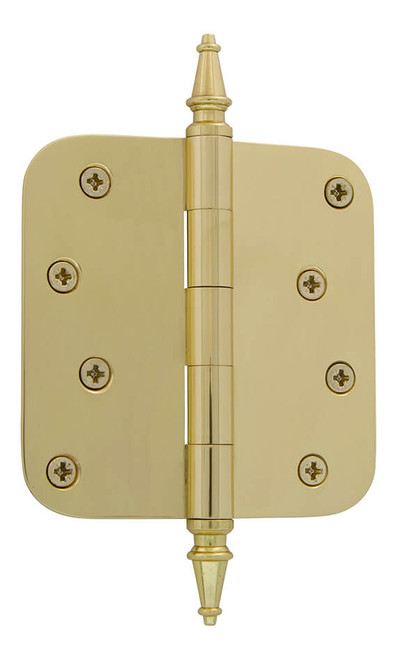 Grandeur Loose Pin Hinge w/ Steeple Finial - Rounded - 100 x 100mm - Polished Brass