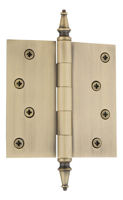 Grandeur Loose Pin Hinge w/ Steeple Finial - Square - 100 x 100mm - Vintage Brass