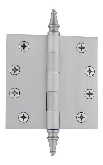 Grandeur Heavy Duty Loose Pin Hinge w/ Steeple Finial - Square - 100 x 100mm - Satin Nickel