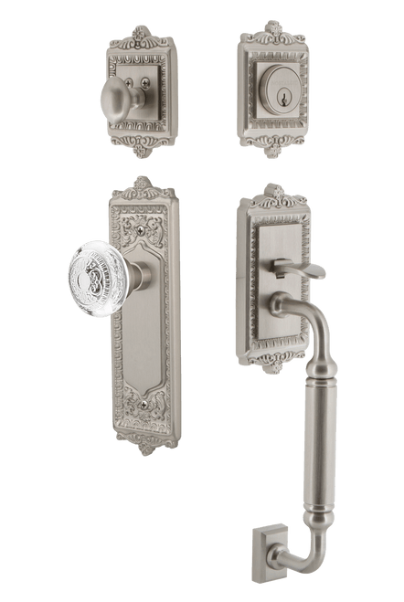 Nostalgic Renaissance Crystal Egg & Dart Entry Door Handleset - C Grip - Satin Nickel