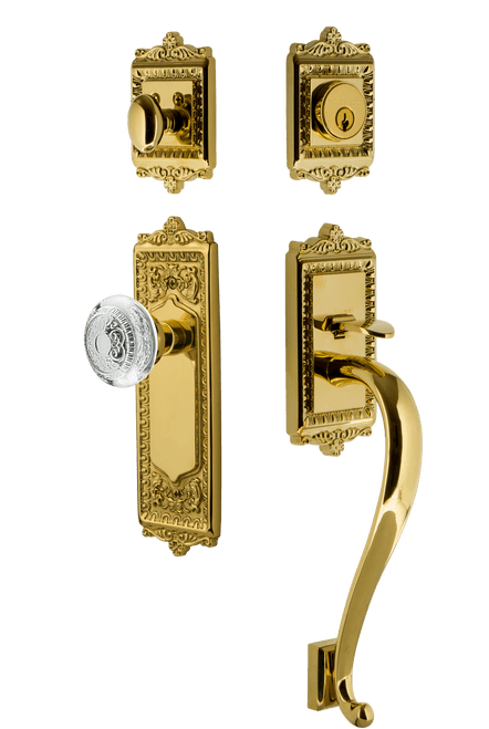 Nostalgic Heritage Crystal Egg & Dart Entry Door Handleset - S Grip - Lifetime Brass