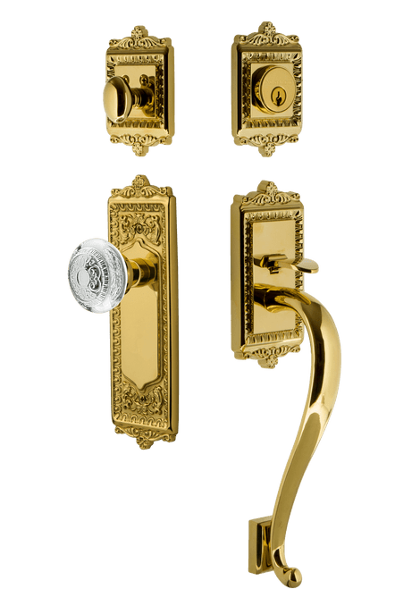 Nostalgic Heritage Crystal Egg & Dart Entry Door Handleset - S Grip - Lifetime Brass