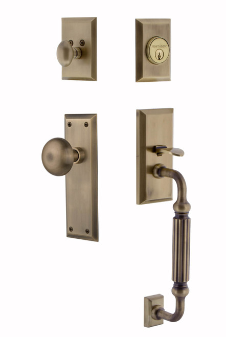 Nostalgic Classic New York Entry Door Handleset - F Grip - Antique Brass Nostalgic Classic New York Entry Door Handleset - F Grip - Antique Brass
