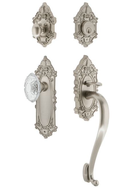 Nostalgic Crystal Victorian Entry Door Handleset - S Grip - Satin Nickel