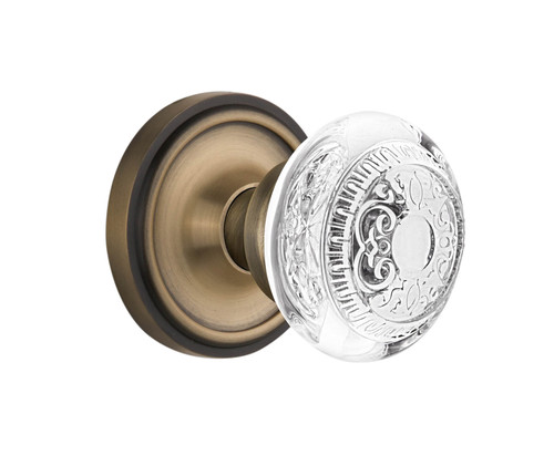 Nostalgic Decorative Crystal Egg & Dart Door Knob - Classic Rosette - 64mm - Antique Brass