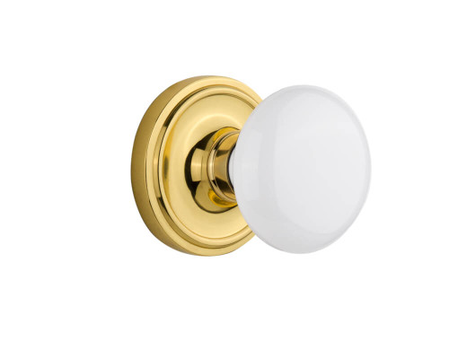 Nostalgic White Porcelain Door Knob - Classic Rosette - 64mm - Polished Brass