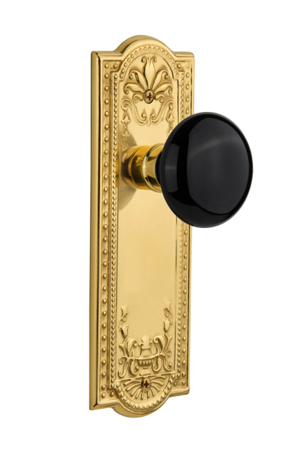 Nostalgic Como Black Porcelain Door Knob - Meadows Plate - 200 x 67mm - Polished Brass