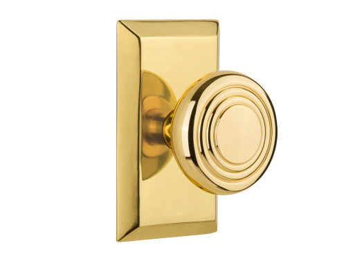 Nostalgic Deco Door Knob - Studio Plate - 102 x 64mm - Polished Brass