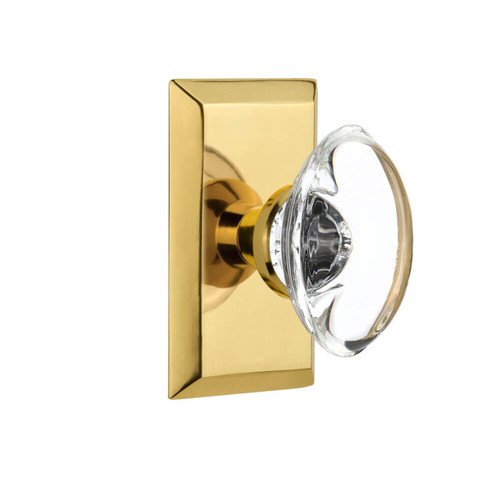 Nostalgic Oval Clear Crystal Door Knob - Studio Plate - 102 x 64mm - Polished Brass