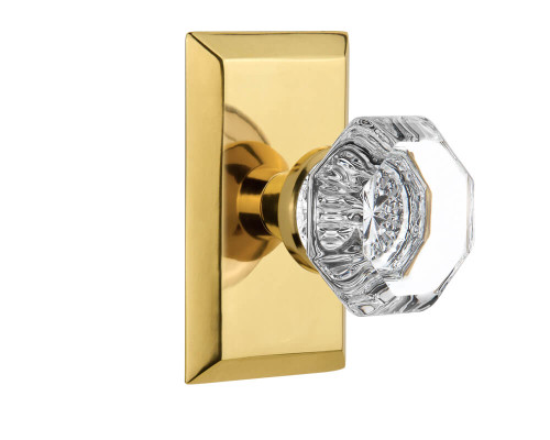 Nostalgic Deco Waldorf Crystal Door Knob - Studio Plate - 102 x 64mm - Polished Brass