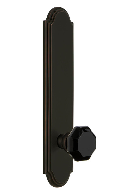 Grandeur Lyon Black Crystal Door Knob - Arc Tall Plate - 279 x 64mm - Timeless Bronze