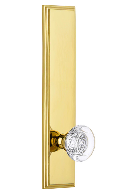 Grandeur Bordeaux Clear Crystal Door Knob - Carre Tall Plate - 279 x 64mm - Polished Brass